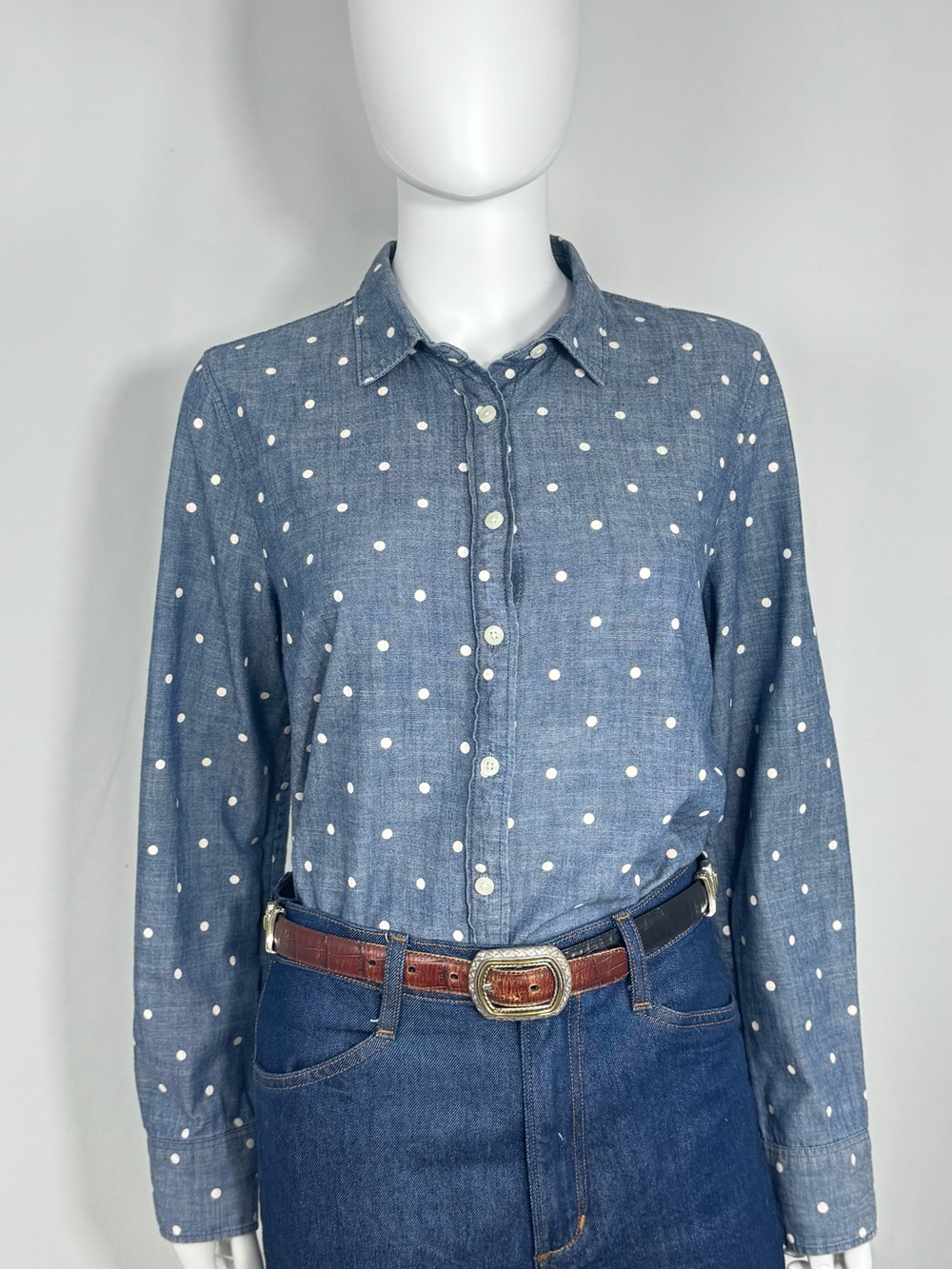 Classic J.Crew Polka Dot Denim Chambray Shirt Medium
